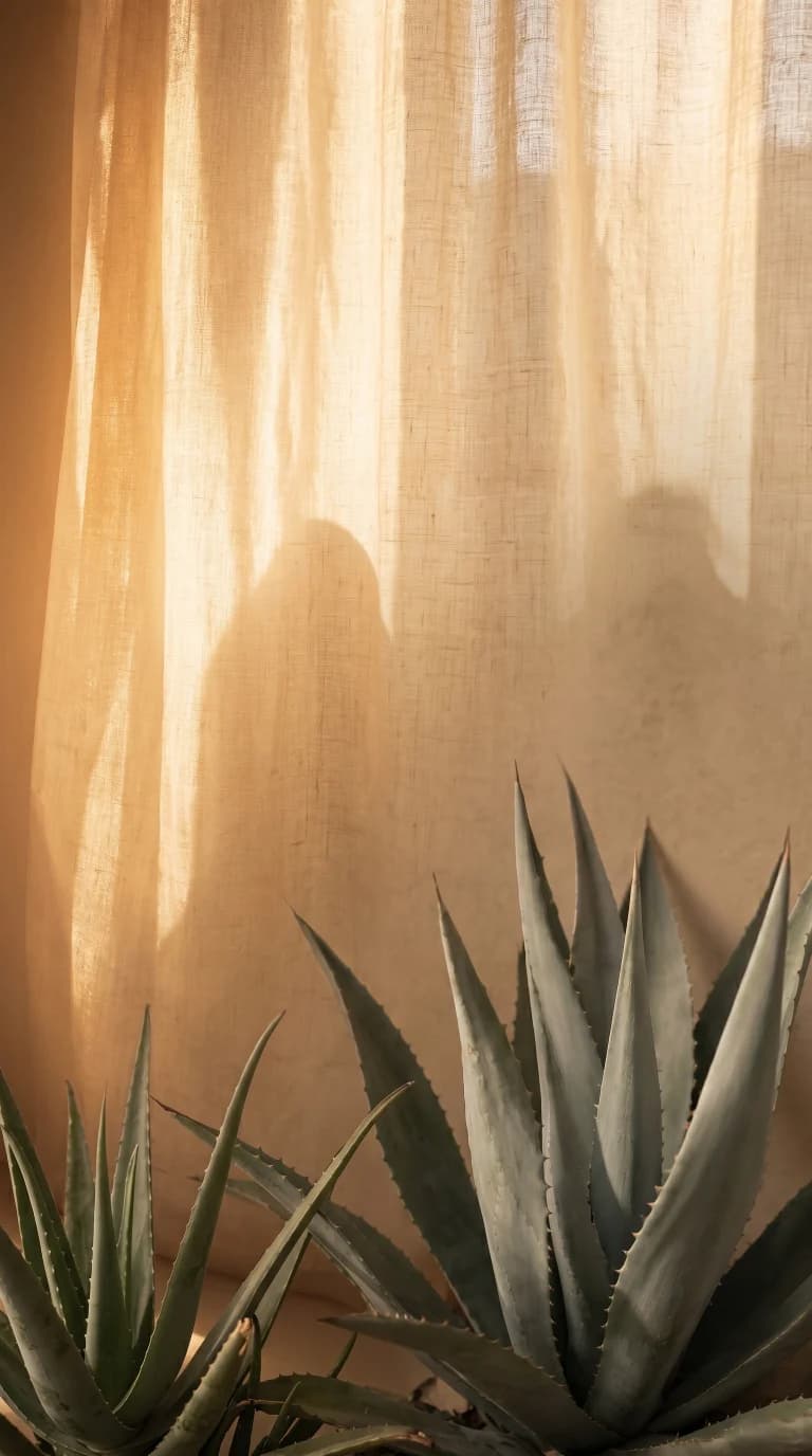Aloe leaves in warm window light