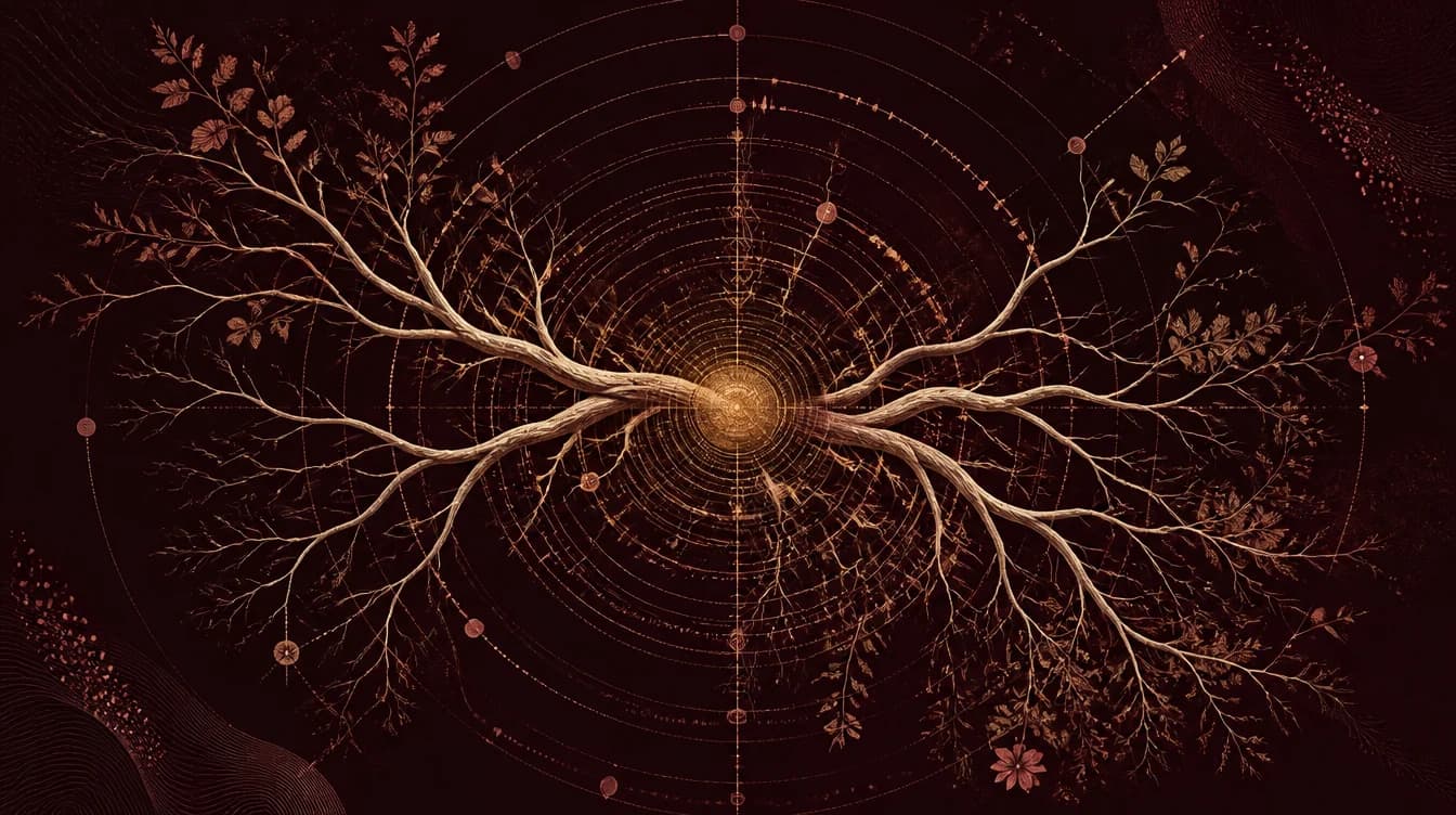 Abstract golden root-like memory field connecting a health pattern